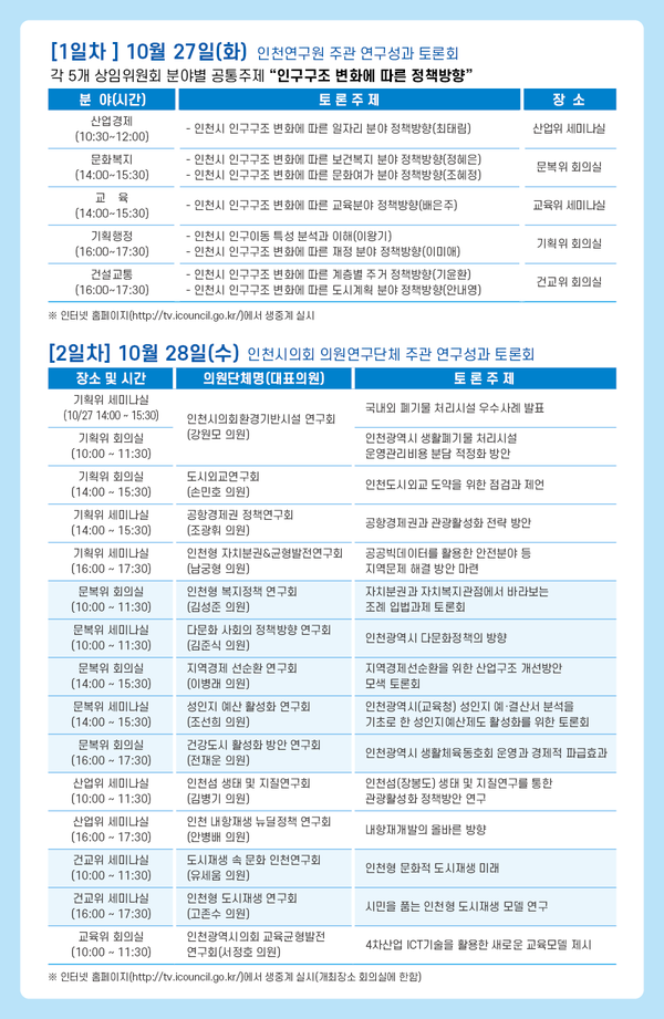 제2회 인천시의회 정책소통 페스티벌 스케줄.