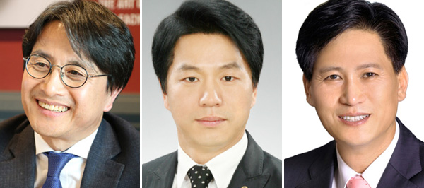 왼쪽부터 더불어민주당 이재현, 김종인, 김진규.