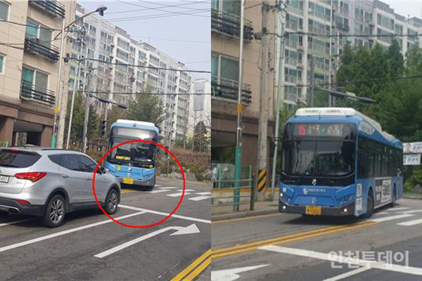 인천 남동구 서창도서관 앞 도로 재공사 전(왼쪽)과 후.(사진제공 인천시)