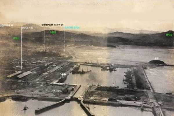1919년에서 1922년 사이에 촬영한 인천항 전경.