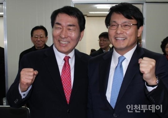 안상수 인천시장 예비후보(왼쪽)와 윤상현 국회의원(오른쪽).