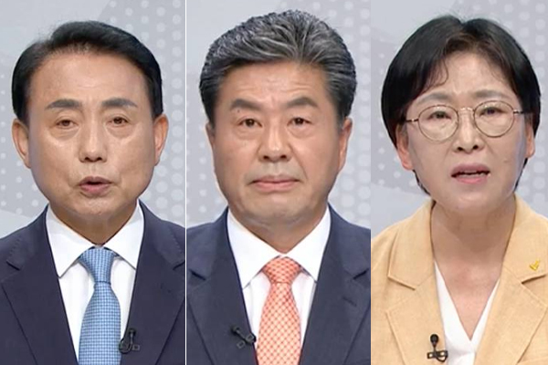 (왼쪽부터) 더불어민주당 윤환 인천 계양구청장 후보, 이병택 후보, 박인숙 후보.
