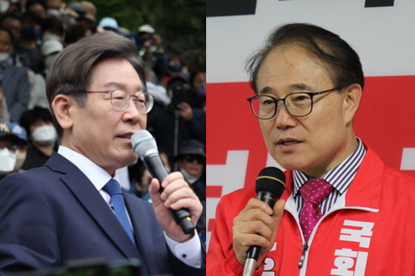 (왼쪽부터) 이재명 더불어민주당 인천 계양을 국회의원 보궐선거 후보, 윤형선 후보.