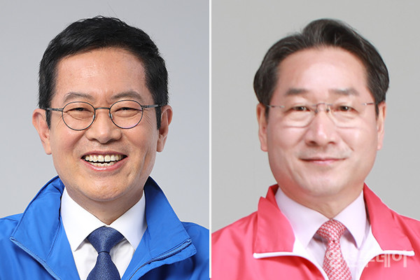 왼쪽부터 더불어민주당 박남춘 인천시장 후보, 국민의힘 유정복 인천시장 후보.