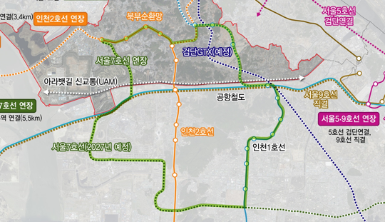 인천시가 지난 10일 발표한 북부철도순환망 구축계획.(자료제공 인천시)