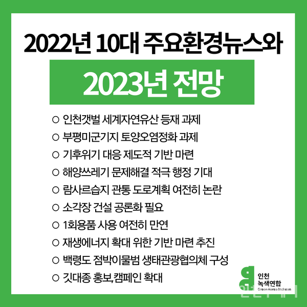 2022년 10대 주요환경뉴스와 2023년 전망.(사진제공 인천녹색연합)