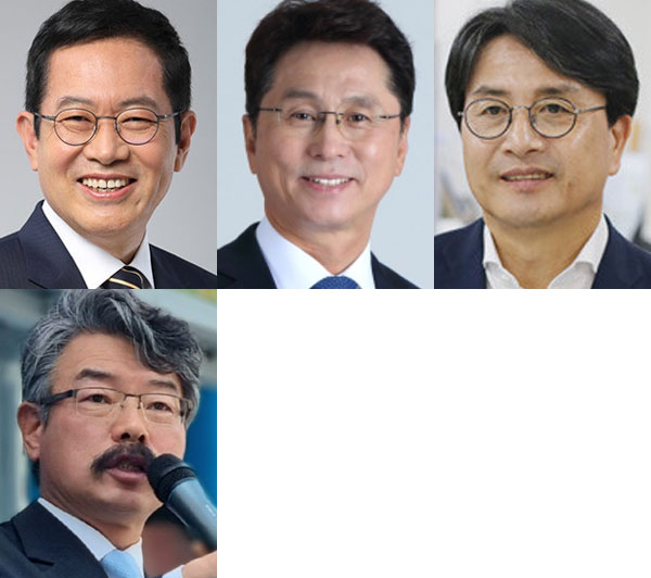인천 서구 새 선거구 민주당 출마 거론자들. 왼쪽 위부터 시계방향으로 박남춘·조택상·이재현·김대환.