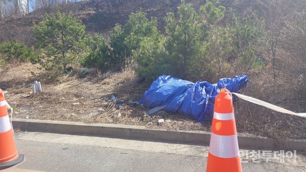 인천 중구 영종국제도시 내 영종하늘도시 14호소 공원 근처 방치된 쓰레기.