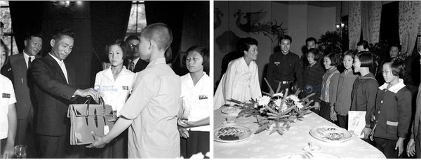 청와대 백령도 학생 초청 1968년 박정희(좌)와 1967년 육영수(우) 출처 국가기록원