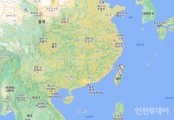 탕이완과 중국.(사진 출처 구글맵)