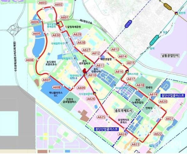 제2차 인천 도시철도망구축계획안의 송도트램 노선도.(출처 인천시)