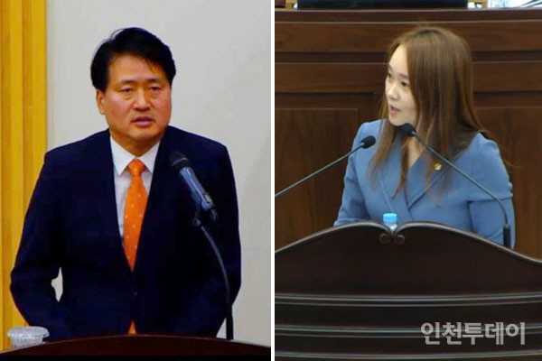 지난달 24일 열린 인천 서구의회 구정질문에서 강범석 서구청장이 김원진 의원의 질문에 답을 하고 있다.(사진제공 서구의회 영상 갈무리)