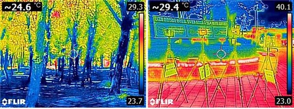 부평 신트리공원(좌)과 도심지(우) 적외선열화상카메라 사진 (사진제공 인천시)