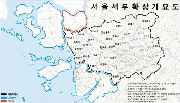 인터넷에 떠도는 인천 서울 편입 행정구역도.