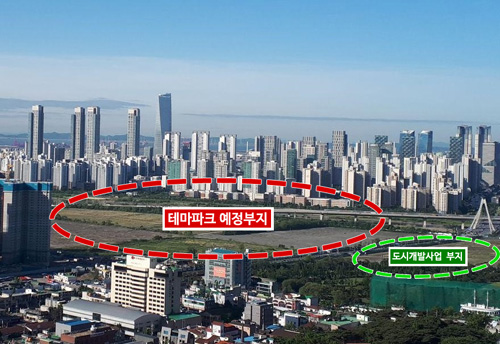 부영의 송도테마파크 예정부지와 도시개발사업 부지 모습.