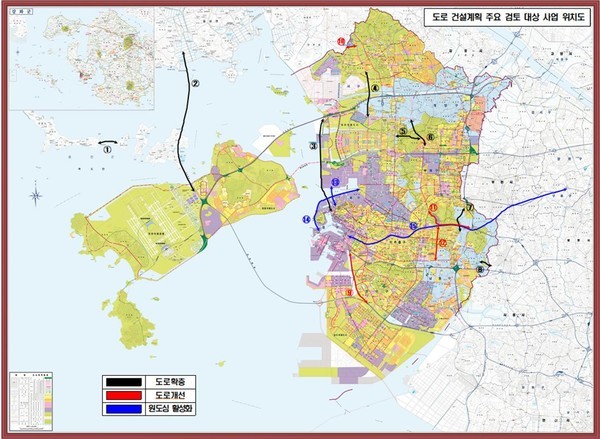 인천시 도로 건설계획 주요 검토 대상 사업 위치도
