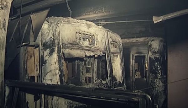 화재 진압 후, 그을린 대구 도시철도 뎔차의 모습 (사진제공 KBS 유튜브 갈무리)