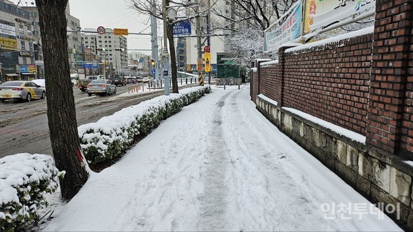 22일 인천 부평구에 눈이 내린 모습.