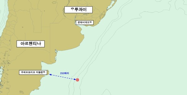 한국 원양어선 응급환자가 발생한 지점.(자료제공 해양경찰청)