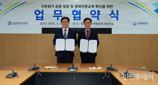인하대가 지난 18일 인천시교육청과 기후위기 공동 대응을 위한 업무협약을 진행했다.(사진제공 인하대)