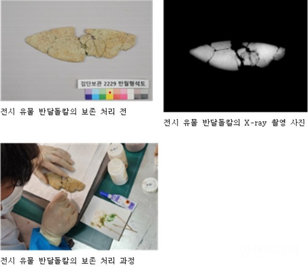 인천 검단선사박물관이 전시하는 유물 반달돌칼 관련 사진.(제공 검단선사박물관)