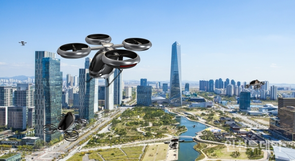 송도 빌딩 숲 자율항공기 합성(사진제공 인천시)