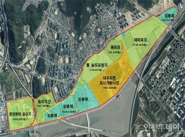 인천경제청이 경제자유구역으로 지정할 연수구 동춘동 소재 송도테마파크 대상지.(사진 제공 인천경제청)