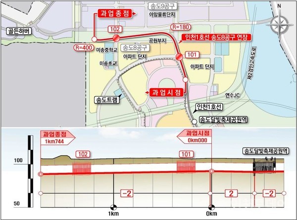 인천1호선 송도8공구 연장 사업 노선도.(사진제공 인천시)