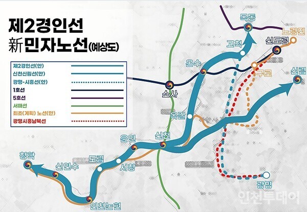 제2경인선 신민자노선 노선도.(사진제공 맹성규 의원실)
