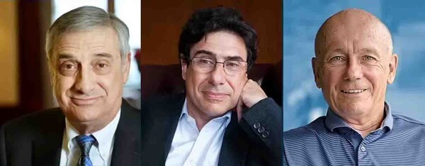 2025년 노벨경제학상 수상자 왼쪽부터 조엘 모키어, 필리프 아기옹, 피터 하위트(노벨 위원회)