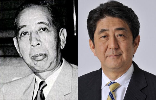아베 신조의 외할아버지 노부스케 기시와 아베 신조(위키피디아)