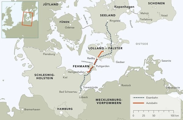 2029년 완공 목표 독일-덴마크 해저터널 구간(위키피디아).