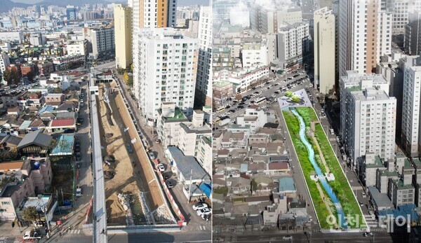 봄이 오면 벚꽃이 핀다. 잉어가 물길을 거슬러 오른다. 새가 나르고, 사람들이 자연을 만끽한다. 여기가 바로 굴포천이다. 2024년 4월 기후변화체험관 인근에서 촬영. (사진제공 부평구)