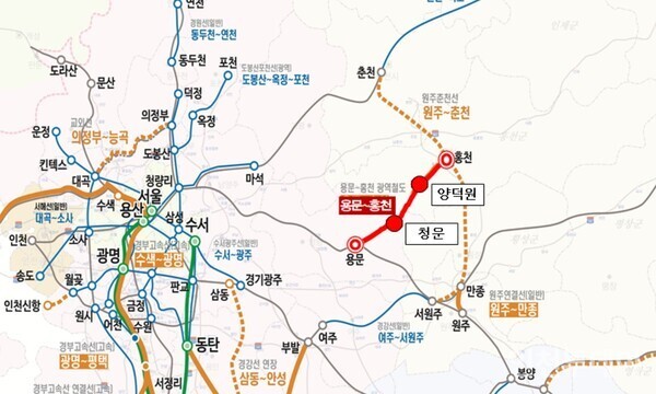 용문~홍천 광역철도 노선도.(사진제공 강원도)